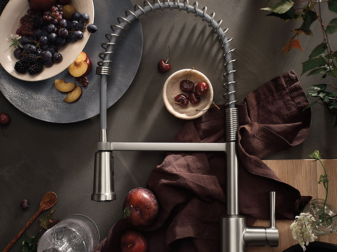 Stainless goosnect kitchen faucet - Weinstein Kitchen & Bath Showroom West Chester