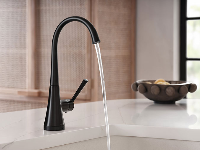 Black kitchen faucet with running wter - Weinstein Kitchen & Bath Showroom West Chester