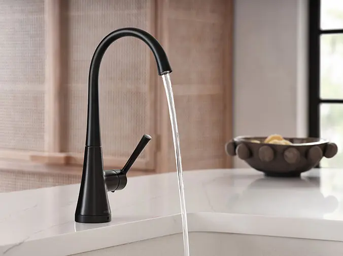 Black kitchen faucet with running wter - Weinstein Kitchen & Bath Showroom West Chester