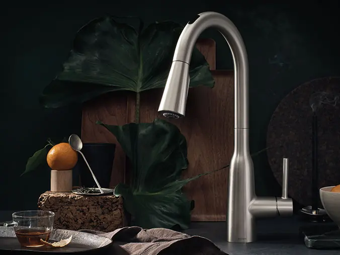 Brushed stailess faucet with dark background - Weinstein Wholesale Plumbing Supply West Chester PA