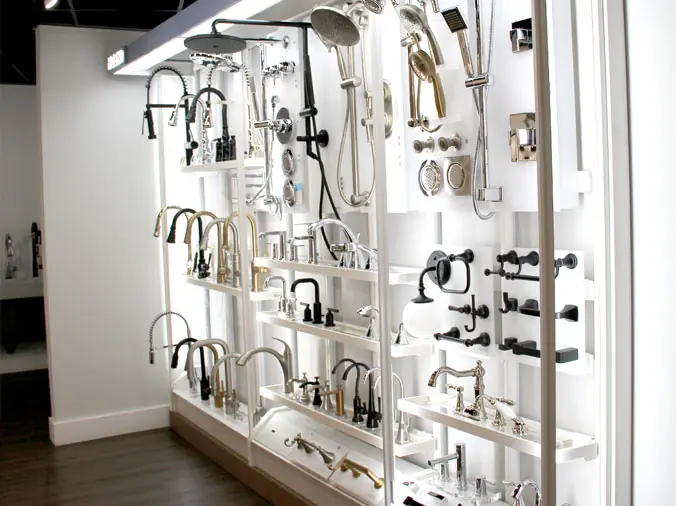 Kohler shower heads, faucers and bathroom hardware on display in the Weinstein West Chester Showroom