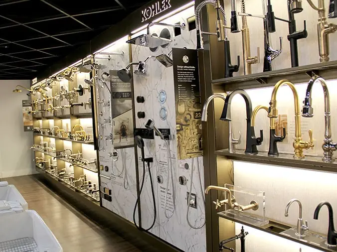 Kohler faucet display in the Weinstein West Chester Showroom